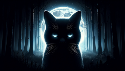 DALL·E 2023-10-30 14.33.52 - Wide photo wallpaper of a mysterious shadowcat, its sleek silhouette almost blending with the night, eyes emitting a soft luminescence, amidst a moonl